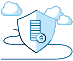Illustration showing a money ledger within a shield to signify protection