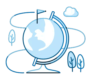 Illustration showing a globe with a pennant flag put onto Canada