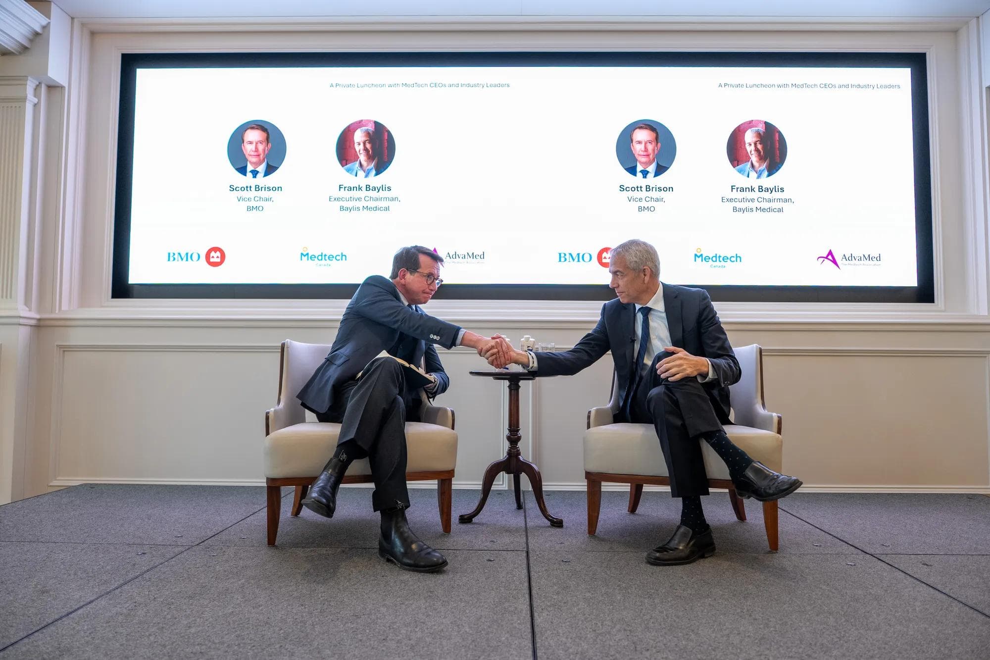L’honorable Scott Brison, BMO vice-président, BMO Gestion de patrimoine, et Frank Baylis, coprésident exécutif de Baylis Medical Technologies 