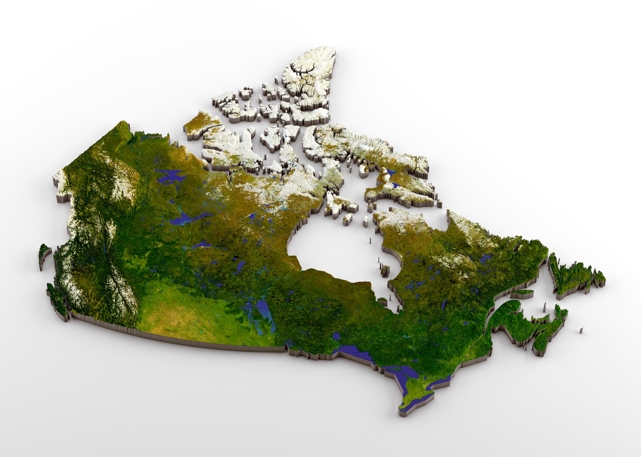 Carte physique 3D du Canada