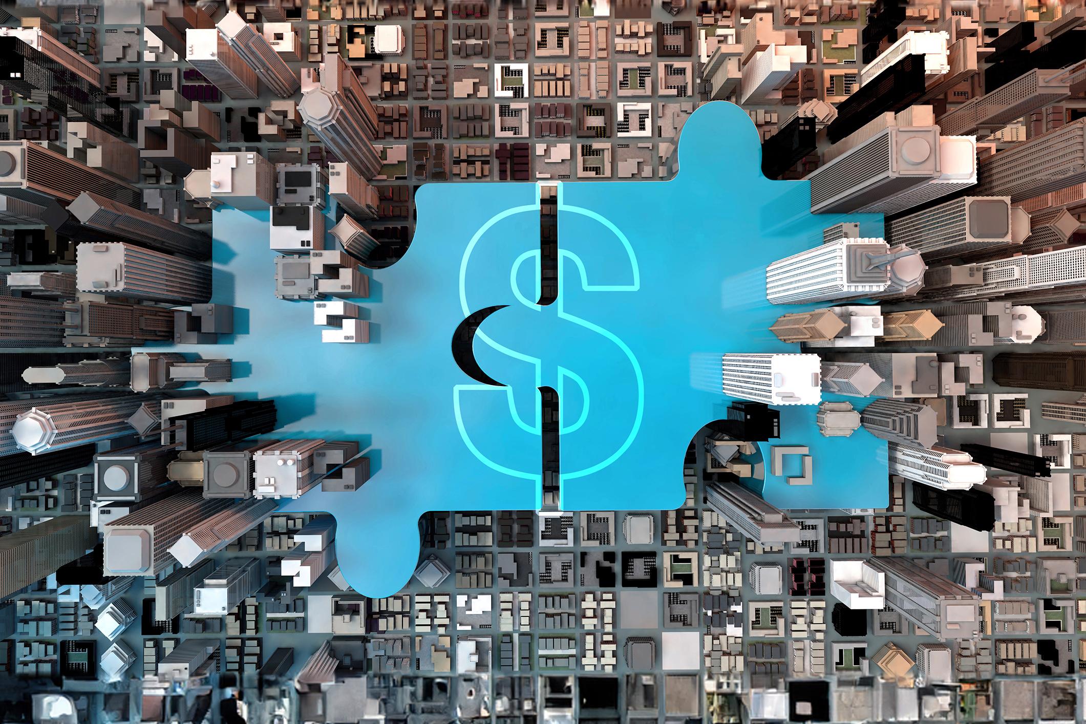 concept de pièces de puzzle d'entreprise de fusion et d'acquisition