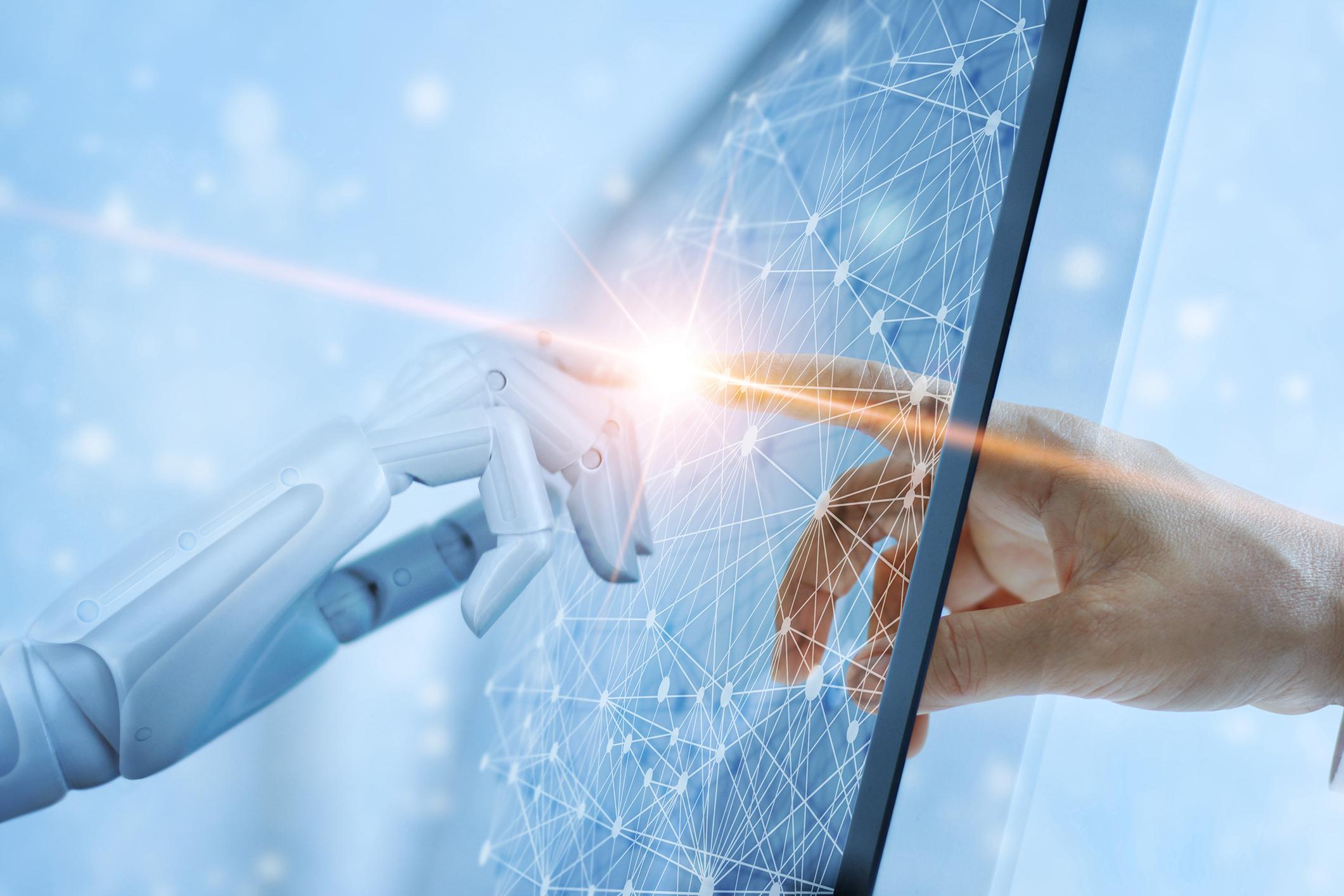 robotic finger and human finger connecting