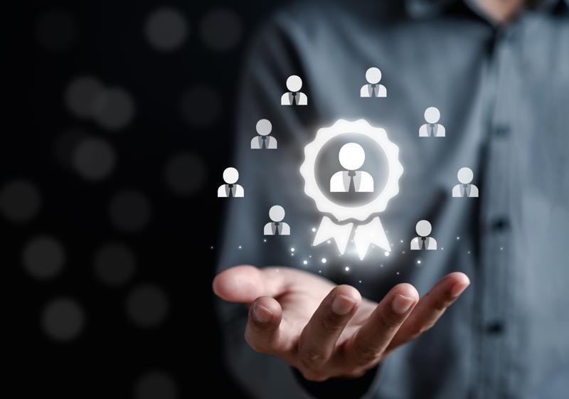 HRM or Human Resource Management, selective and accept to manager for human development recruitment leadership and customer target group concept