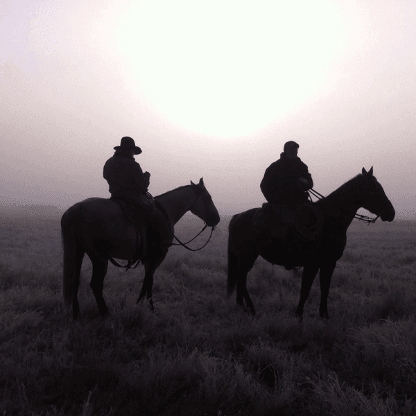 Silhouette d’éleveurs à Goulds Ranching au Canada.